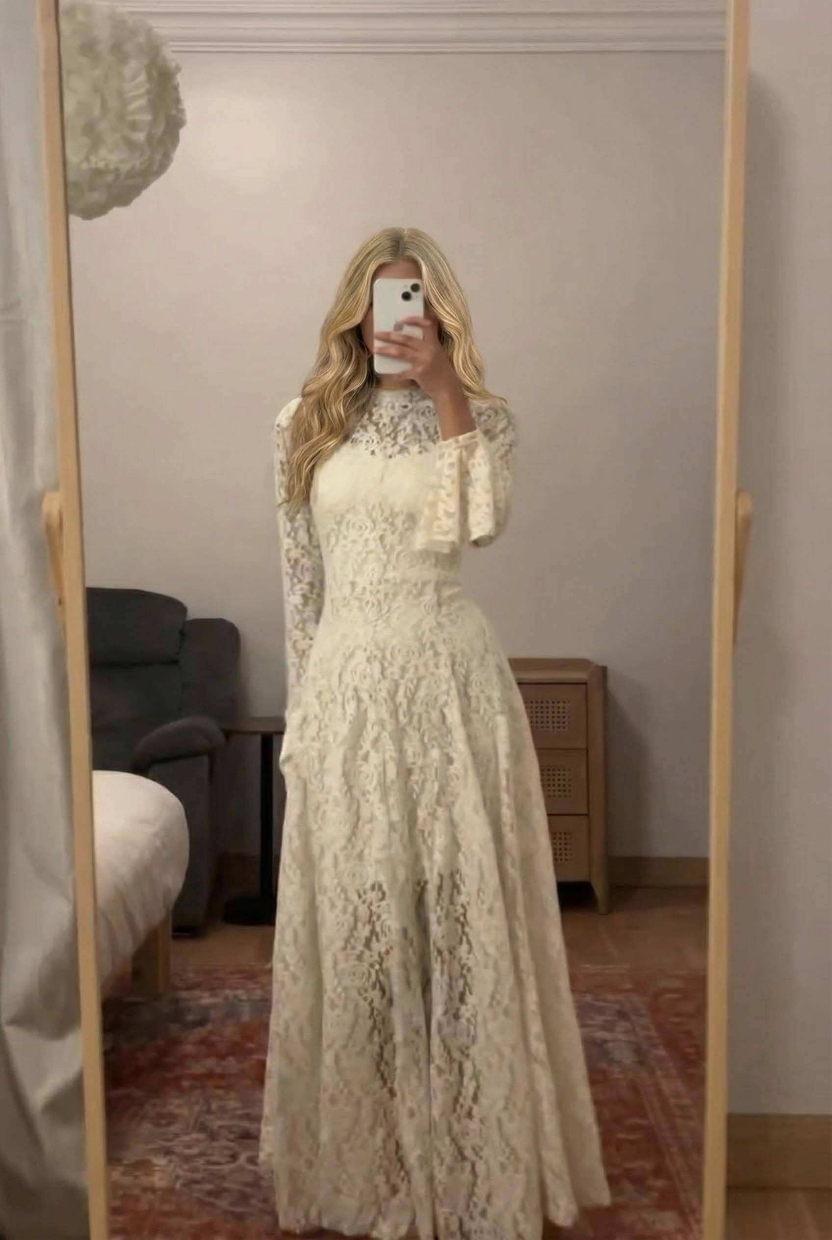 Lace Trumpet Sleeve Maxi Dress