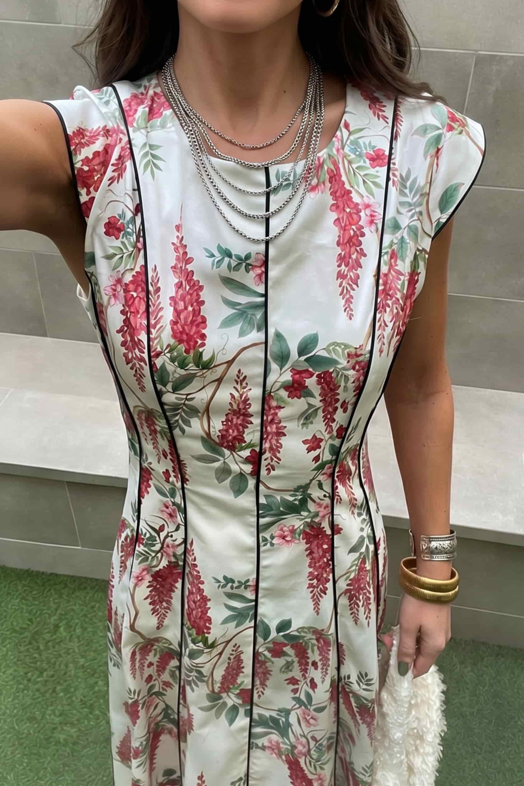 Fly-Sleeve Color Contrast Printed Maxi Dress