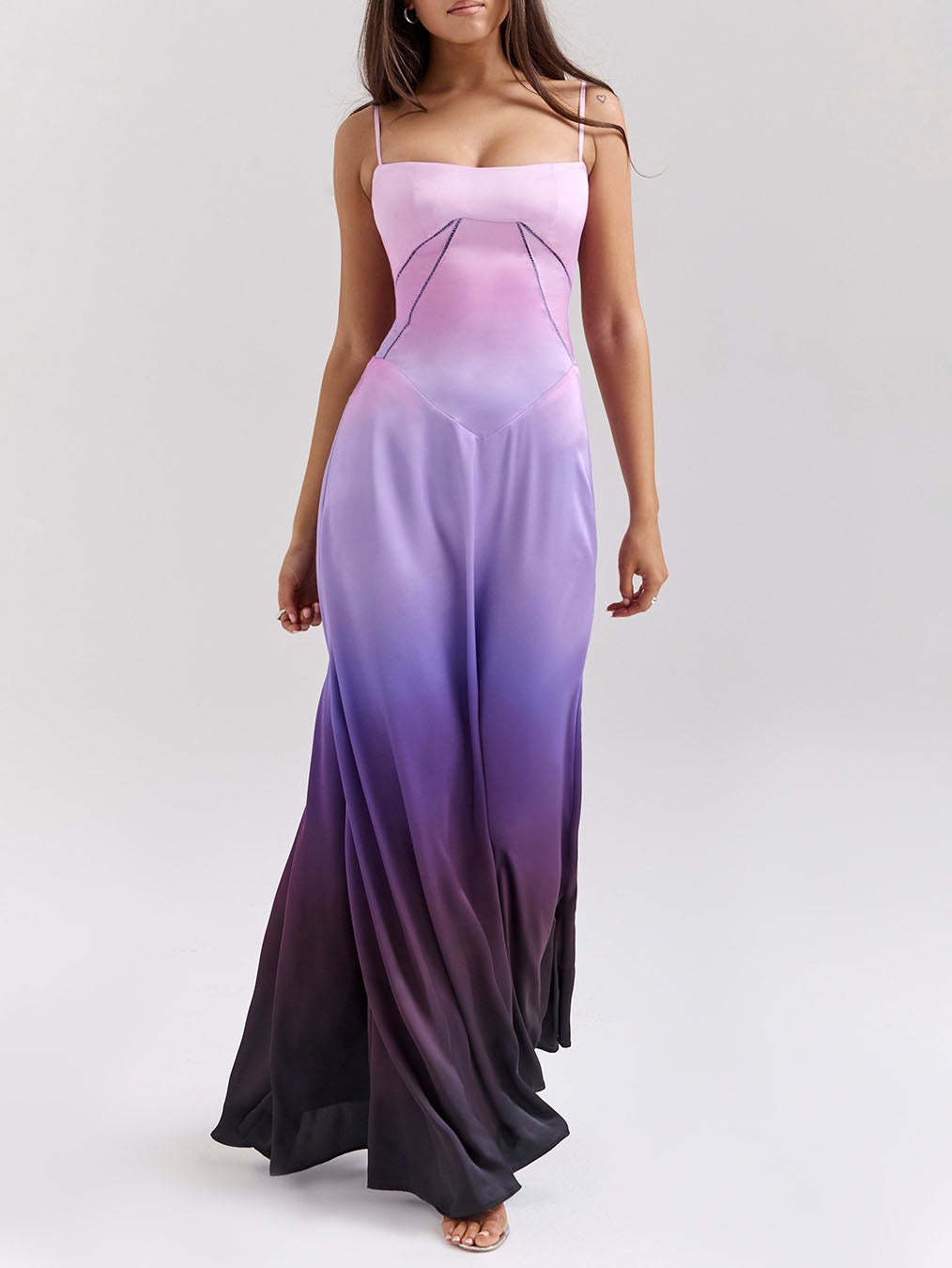 Unique Ombre Print Lace-Up Maxi Dress