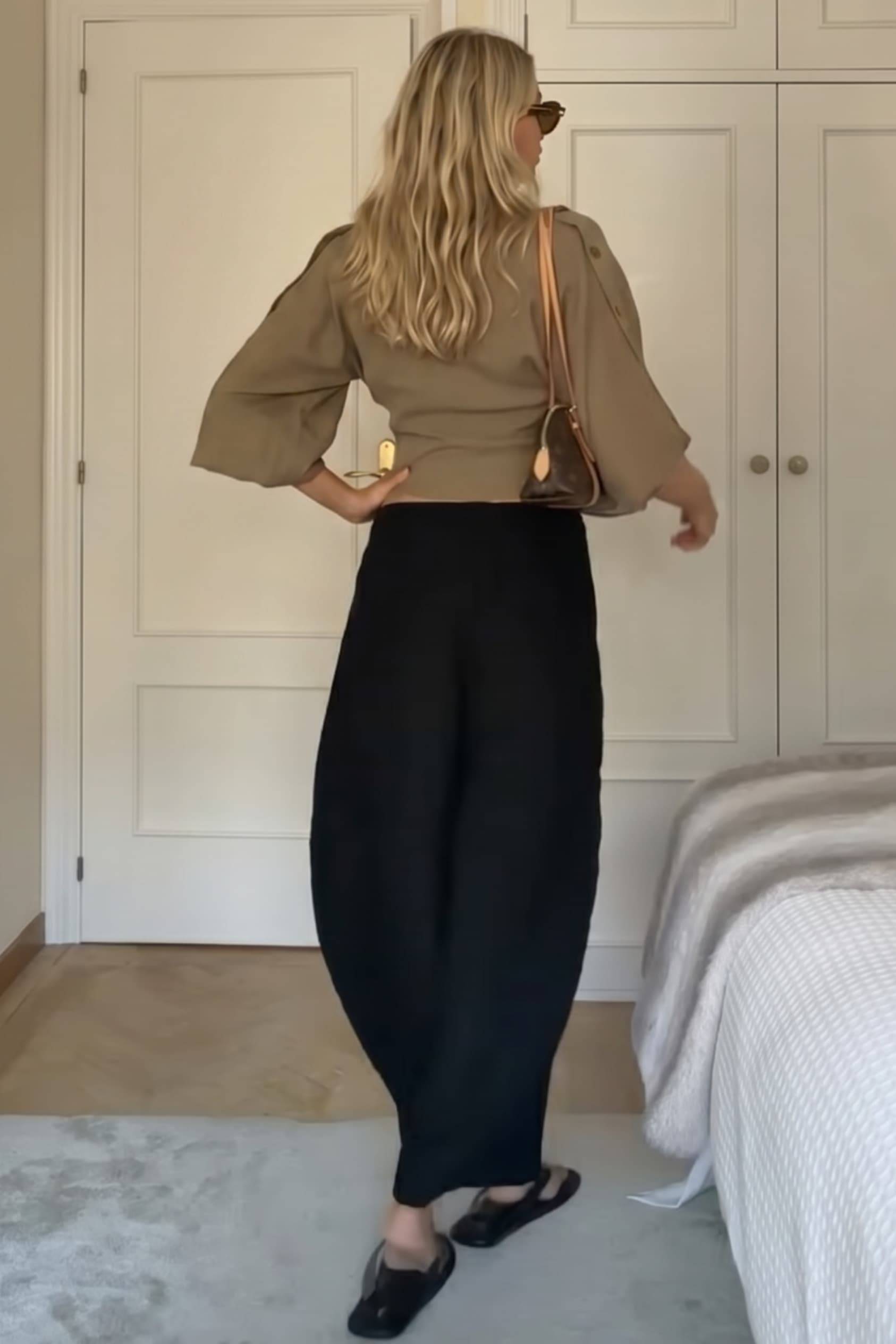 Lantern Sleeve Top And Wide-Leg Pants Set