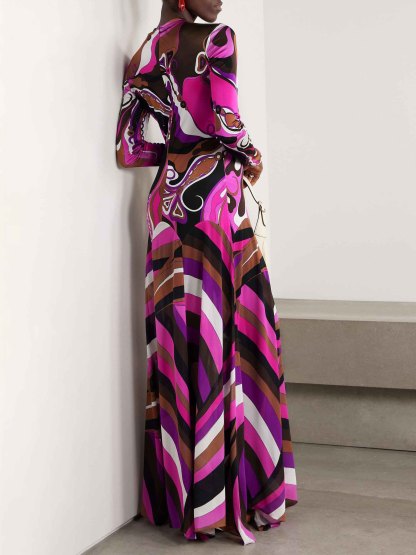 Delicate Abstract Orchid Floral Print Maxi Dress