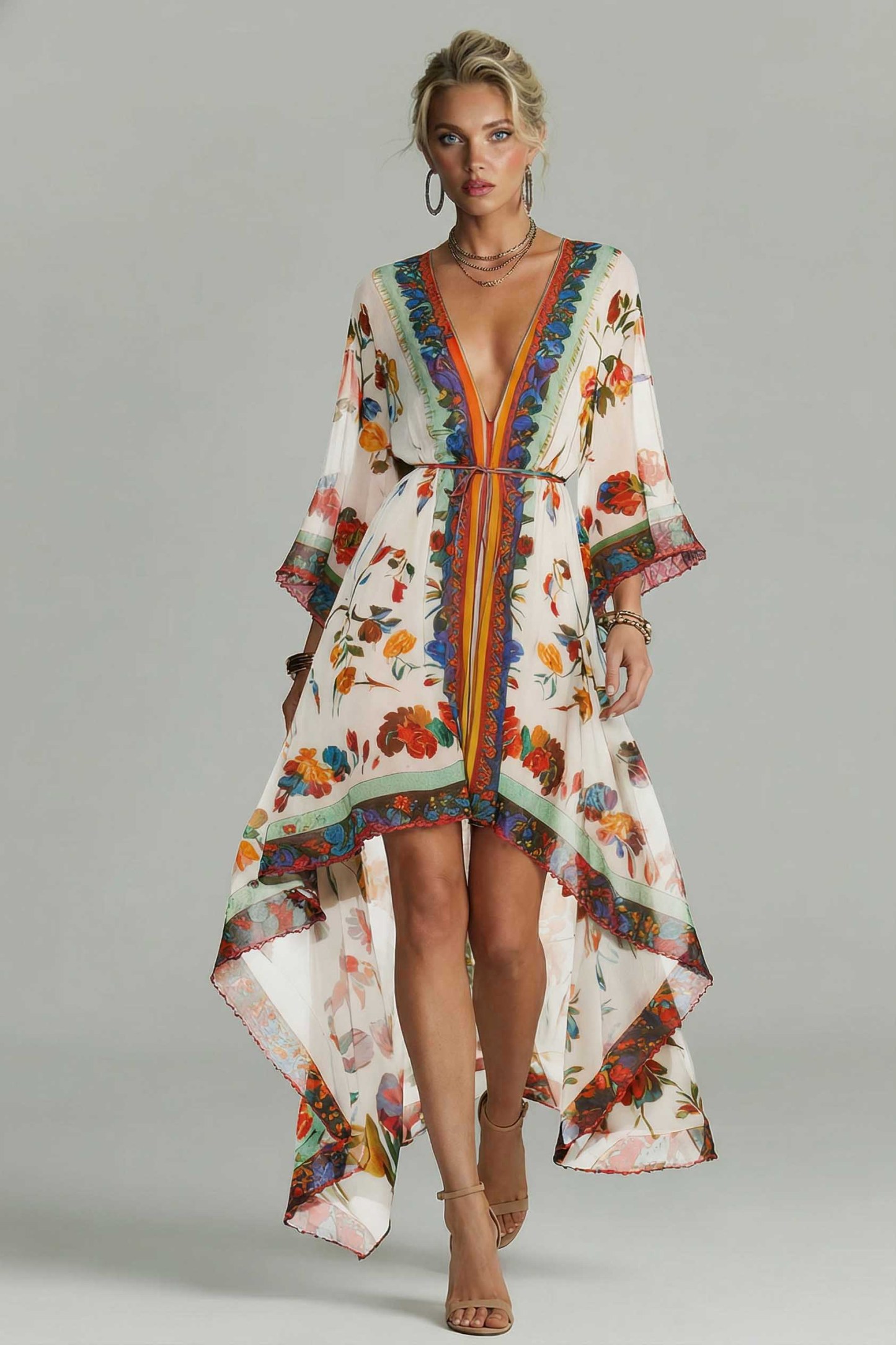 Boho Printed Low High Design Chiffon Beach Dresses