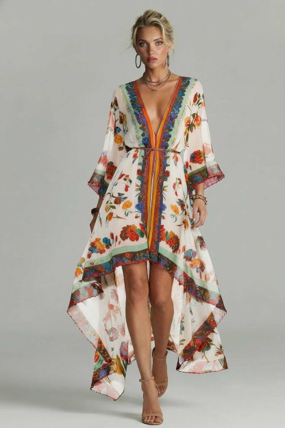 Boho Printed Low High Design Chiffon Beach Dresses