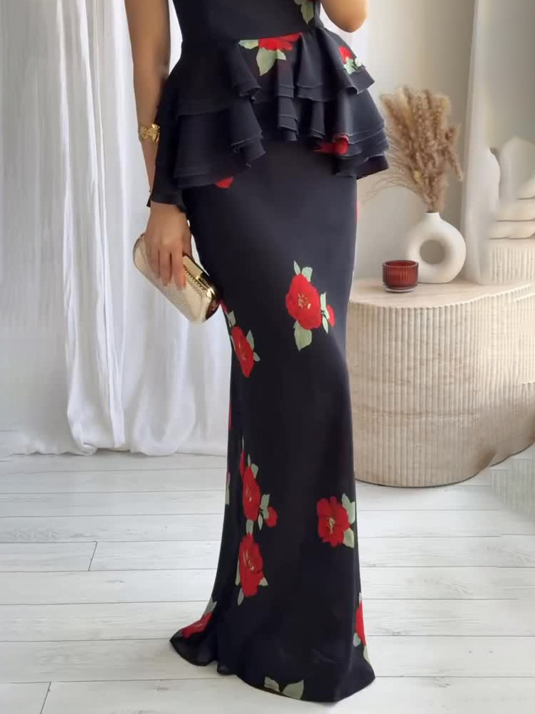 Romantic Floral Print Long Skirt