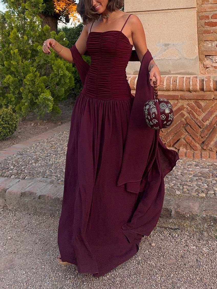 Elegant Cape Sexy Suspender Party Maxi Dress