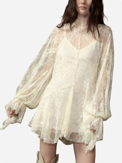Floral Lace Laminated Short Dress