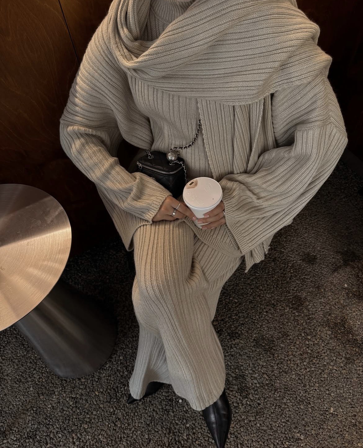 Ribbed Knit 3 Piece Set, Oversized Sweater   Wide Leg Pants   Wrap Shawl Scarf, Women Fall Winter Matching Outfit