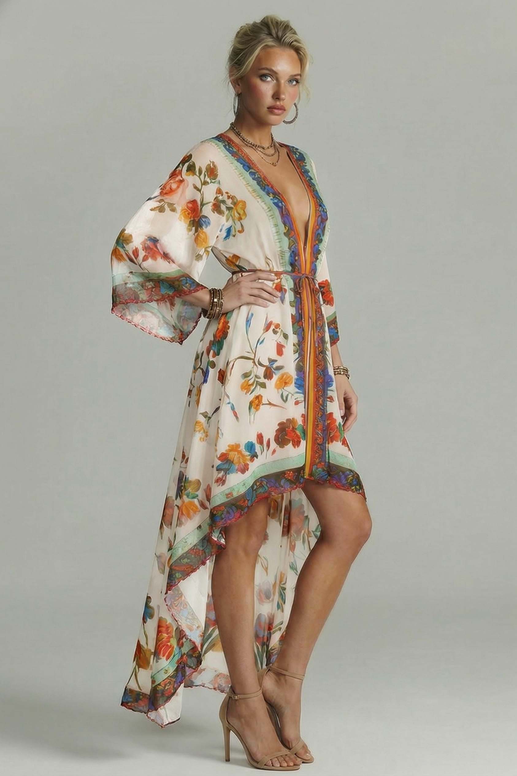 Boho Printed Low High Design Chiffon Beach Dresses