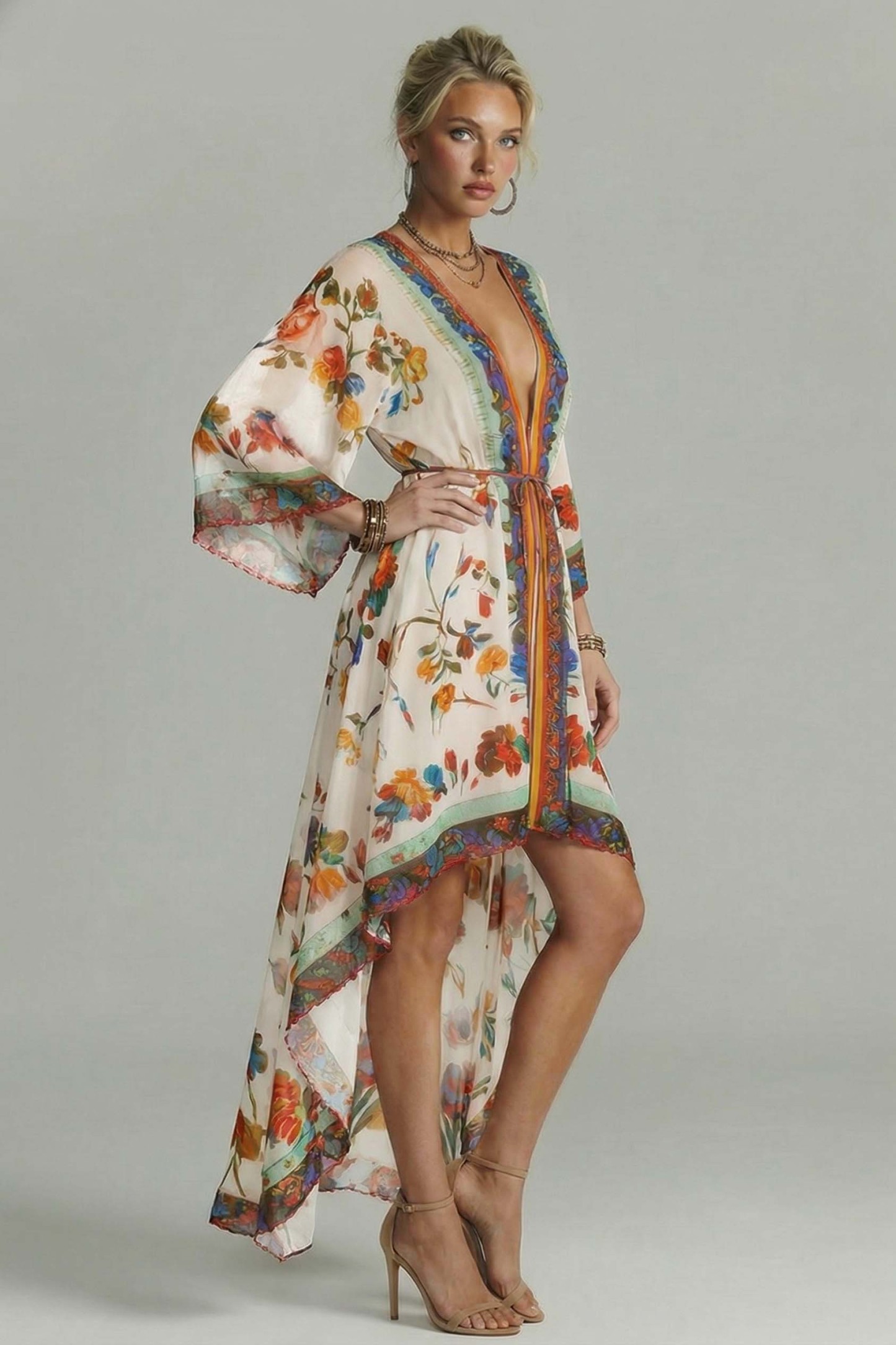 Boho Printed Low High Design Chiffon Beach Dresses