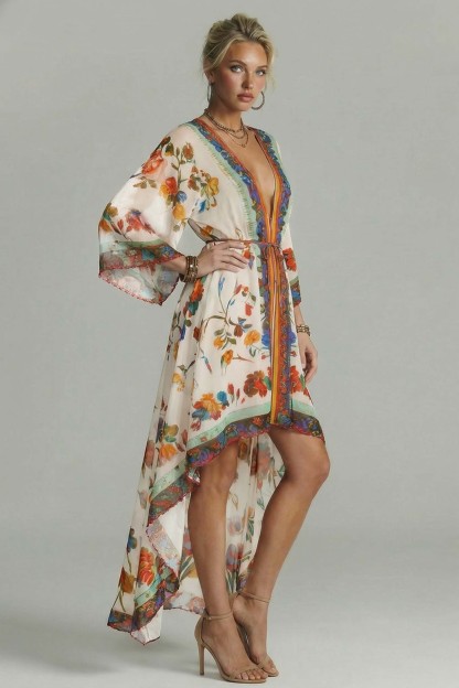 Boho Printed Low High Design Chiffon Beach Dresses
