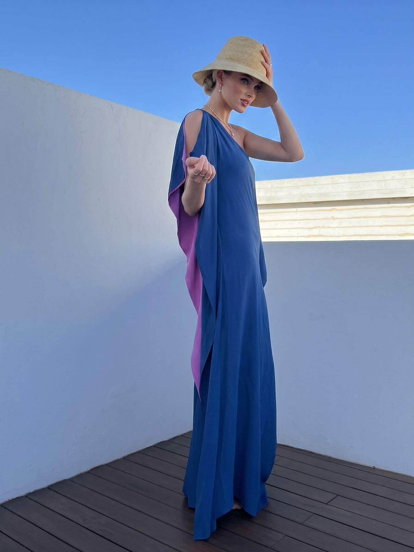 Bohemian Satin Two-Tone Kaftan Maxi Dress