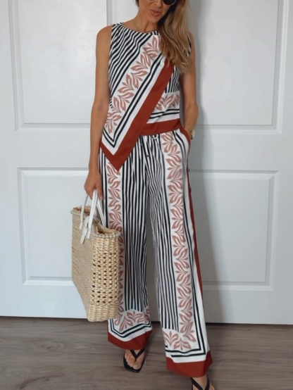 Unique Striped Floral Print Tank Top