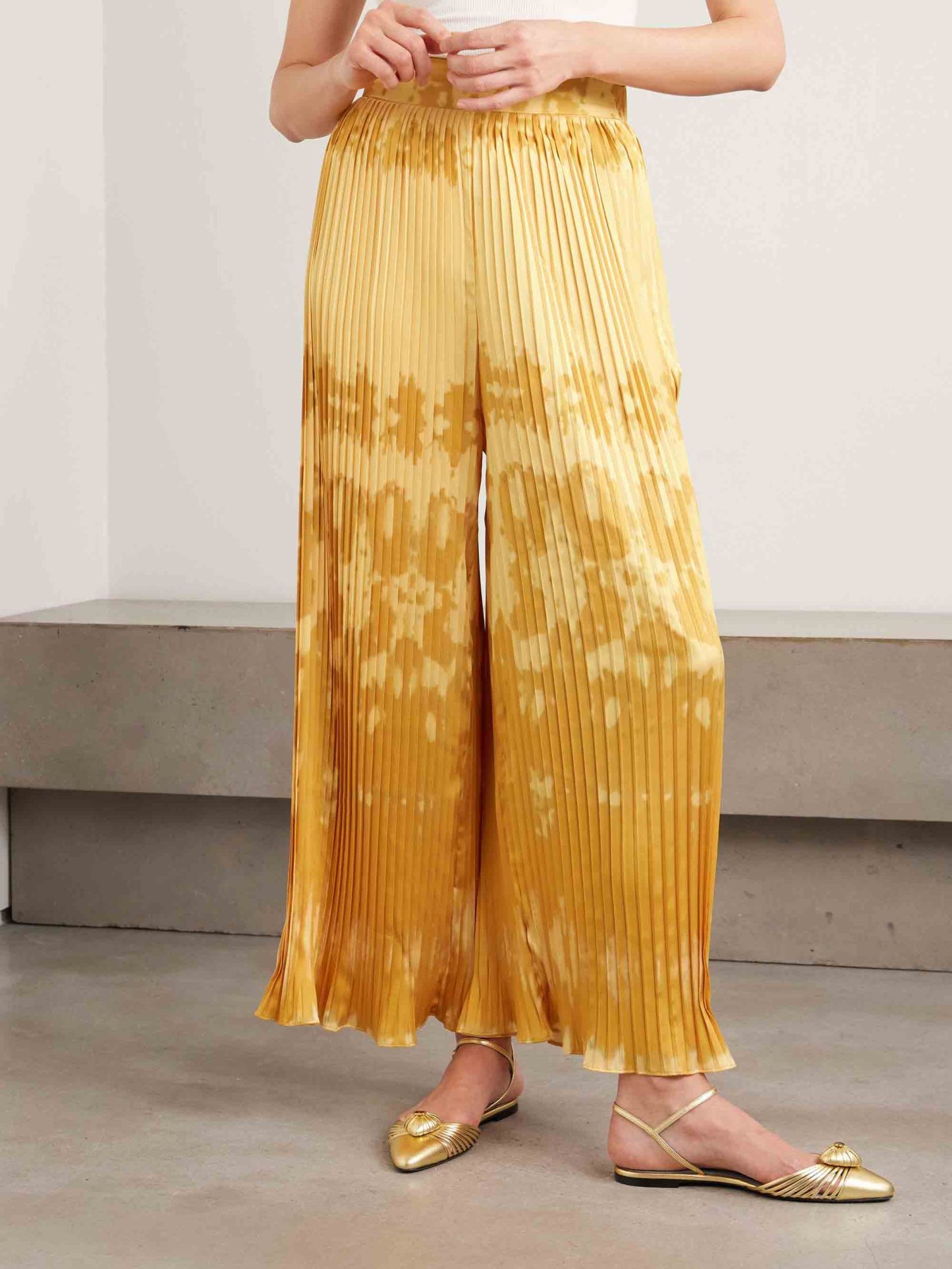 Exquisite Abstract Print Pleated Wide-Leg Pants