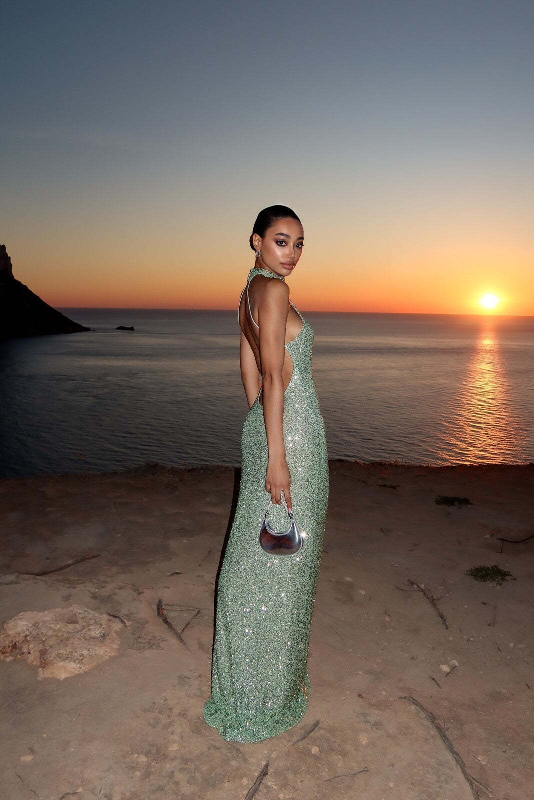 Elegant Halter Neck Sequined Maxi Dress