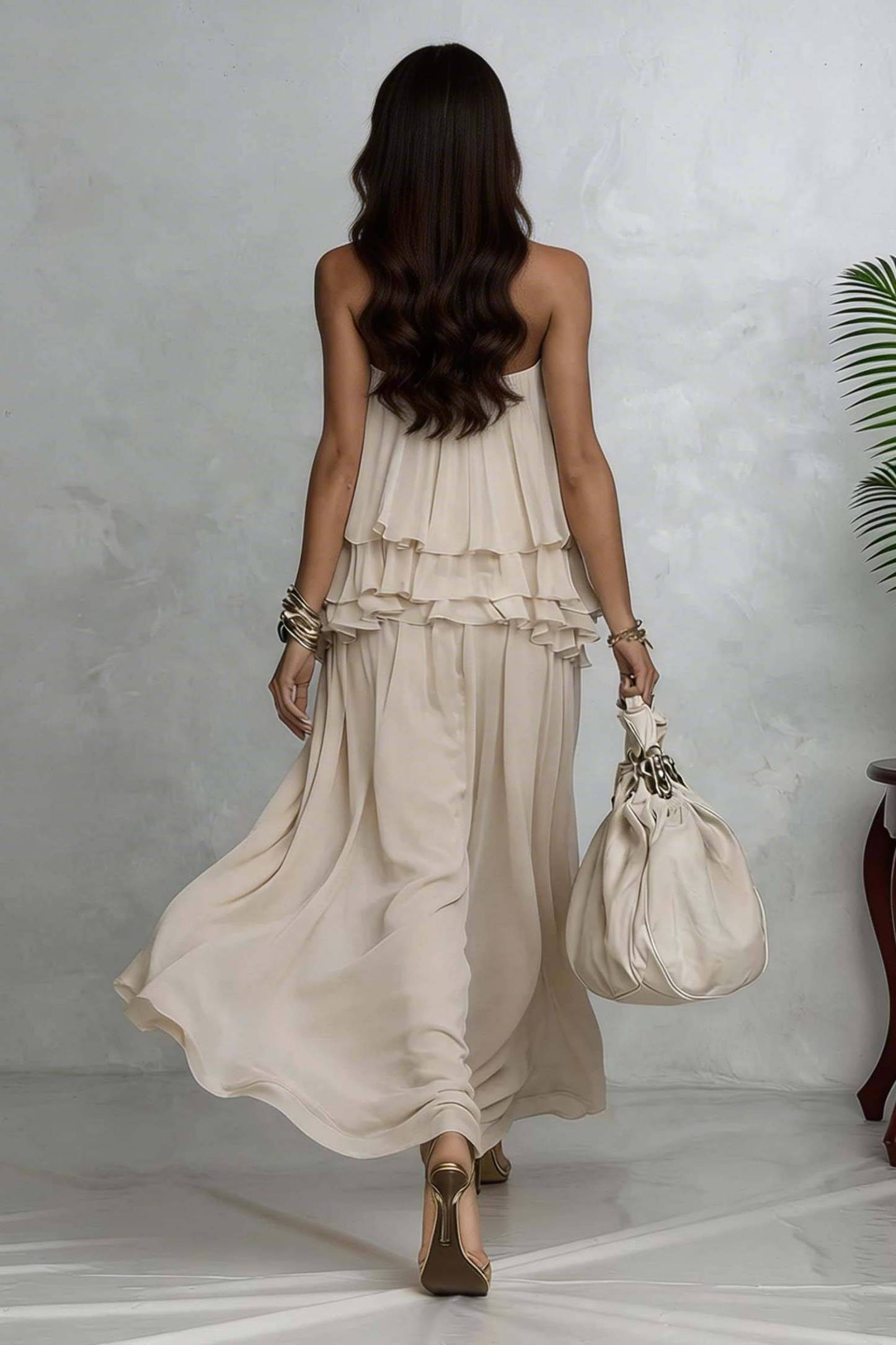 Halter-Neck Ruffled Top And Skirt Set