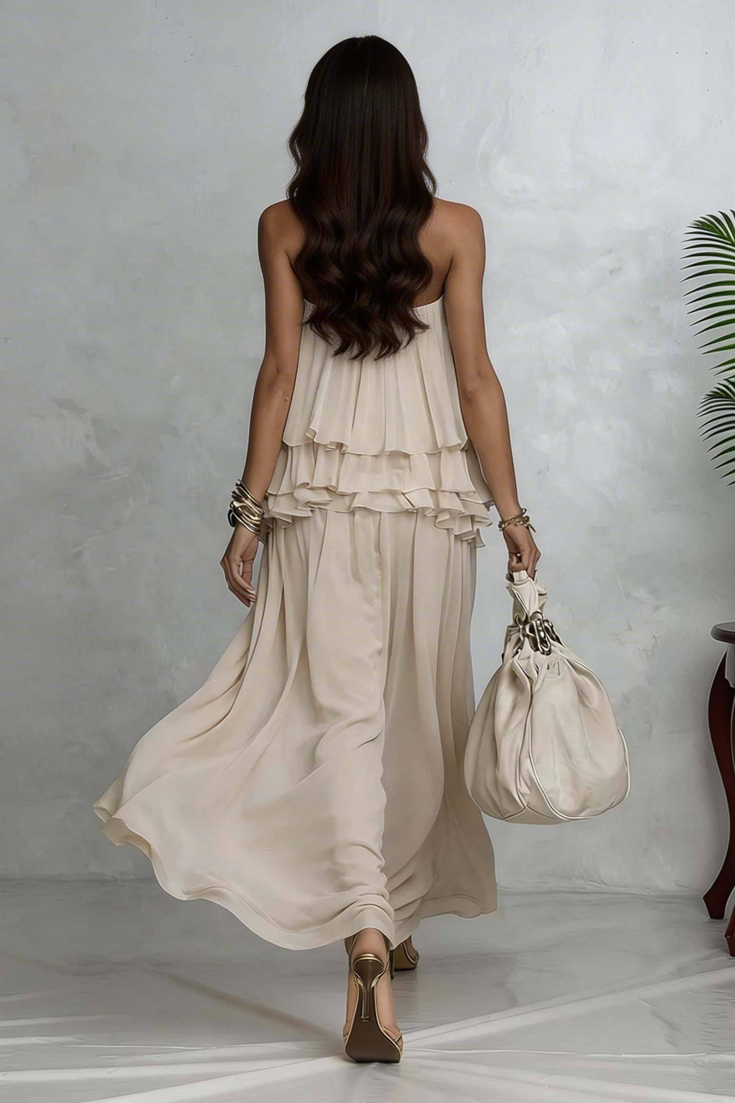 Halter-Neck Ruffled Top And Skirt Set
