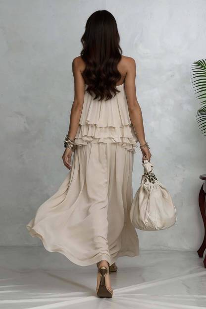 Halter-Neck Ruffled Top And Skirt Set