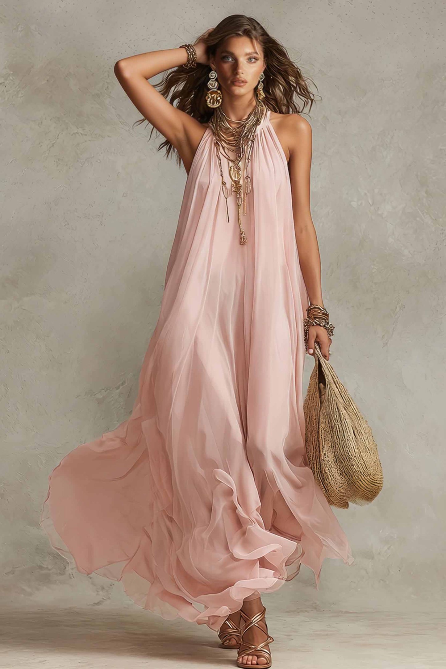 Off-Shoulder Chiffon Maxi Dress