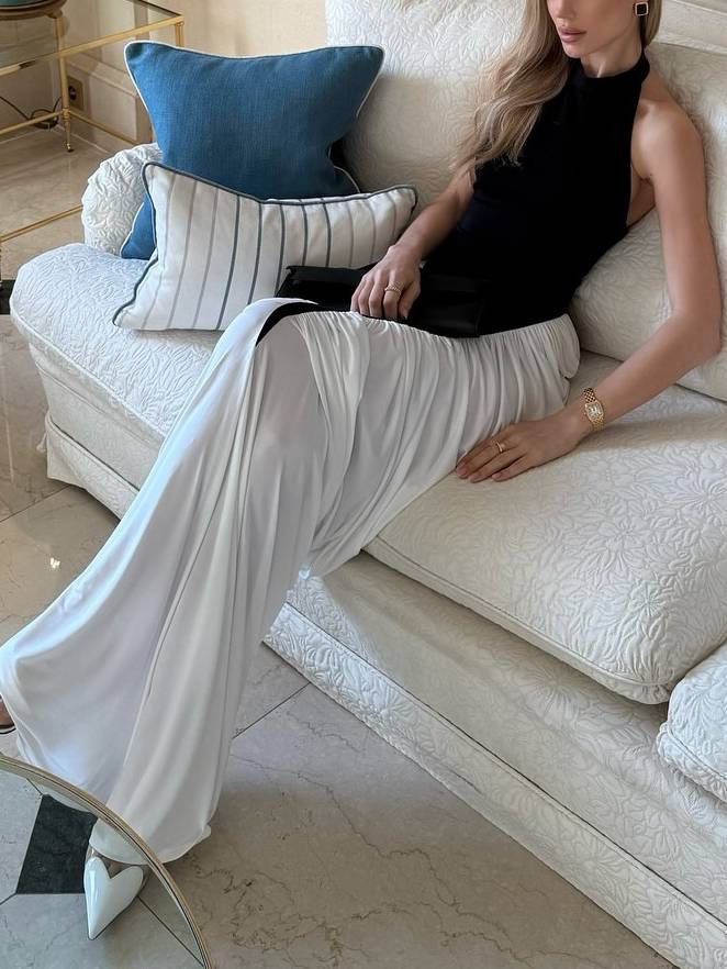 Unique Design Black And White Contrast Color Dress