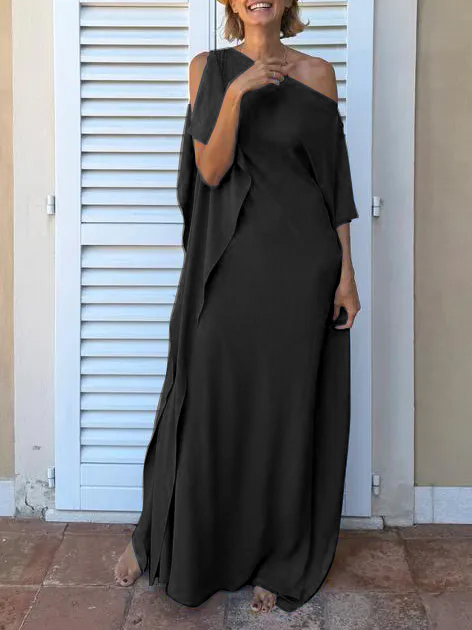 Elegant One-Shoulder Draped Maxi Dress