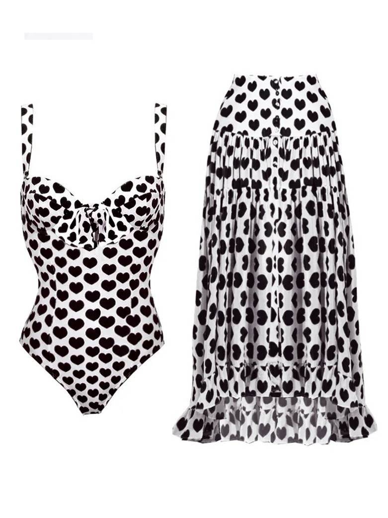 One Piece Swimsuit Chiffon Skirt Two Piece Set