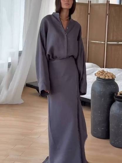 Stand Collar Shirt And Lace-up Skirt Suit