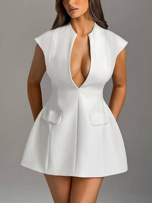 Flying Sleeve Deep V-neck Mini Dress