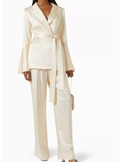 Belted Blazer With Slouchy Drape And Flared Sleeves