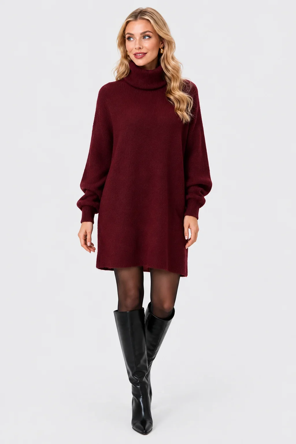 Turtleneck Drop Shoulder Oversized Knit Sweater Dress [erp-image:179a4b9b5b21ddfbc03e07c3]