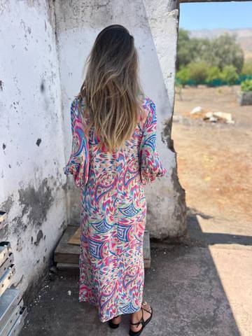 Printed V-neck Pullover Long-sleeved Loose Dress