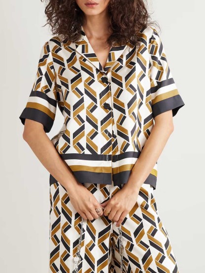 Exquisite Satin Geometric Print Short-sleeved Shirt
