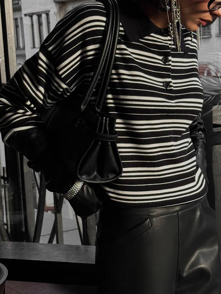 Knitted Striped Polo Shirt