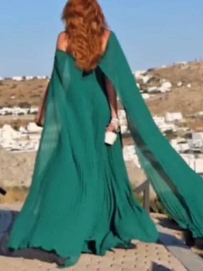 Tube Top Shawl Design Pleated Maxi Dress