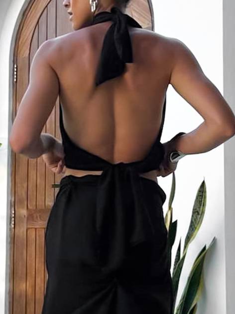 Halter Neck Pleated Backless Top