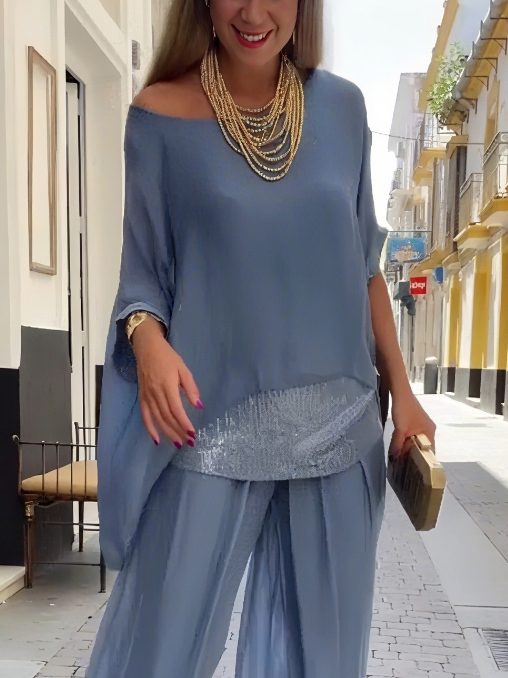 Elegant Asymmetrical Sheer Chiffon Batwing Top