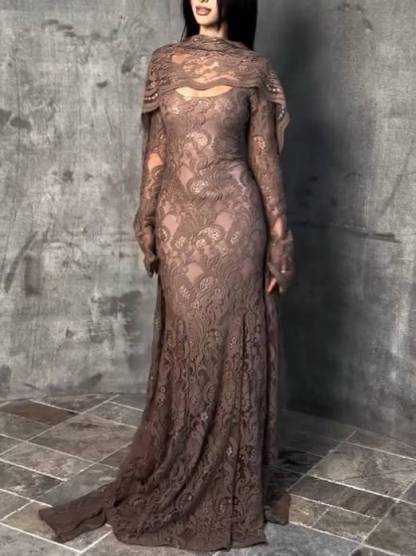 Lace Scarf Design Maxi Dress