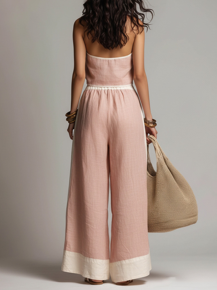 Casual Sleeveless Crop Top & Wide-Leg Pants Two-Piece Set