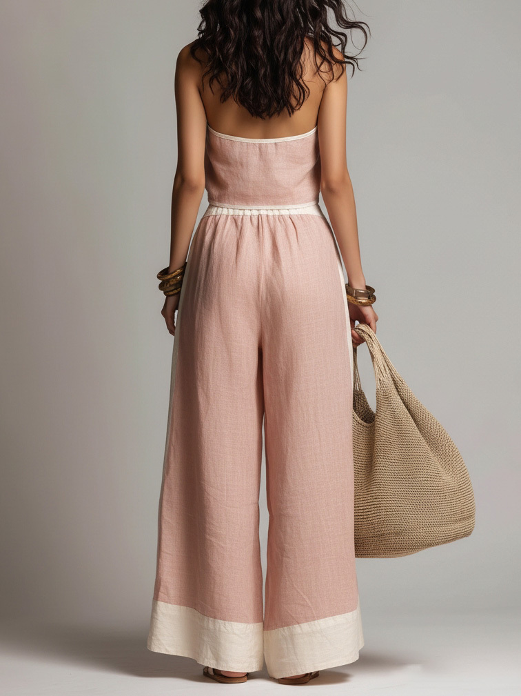 Casual Sleeveless Crop Top & Wide-Leg Pants Two-Piece Set
