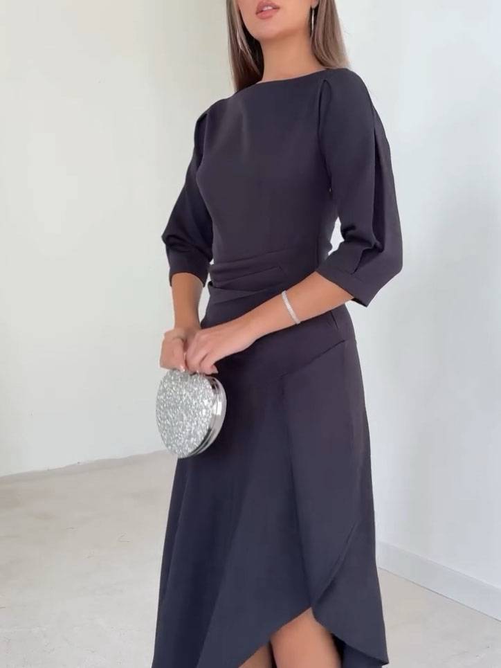 Pleated Design Irregular Hem Maxi Dress