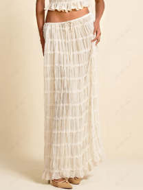 Versatility and Vintage Charm Pleated Drawstring Waist Tiered Maxi Skirt