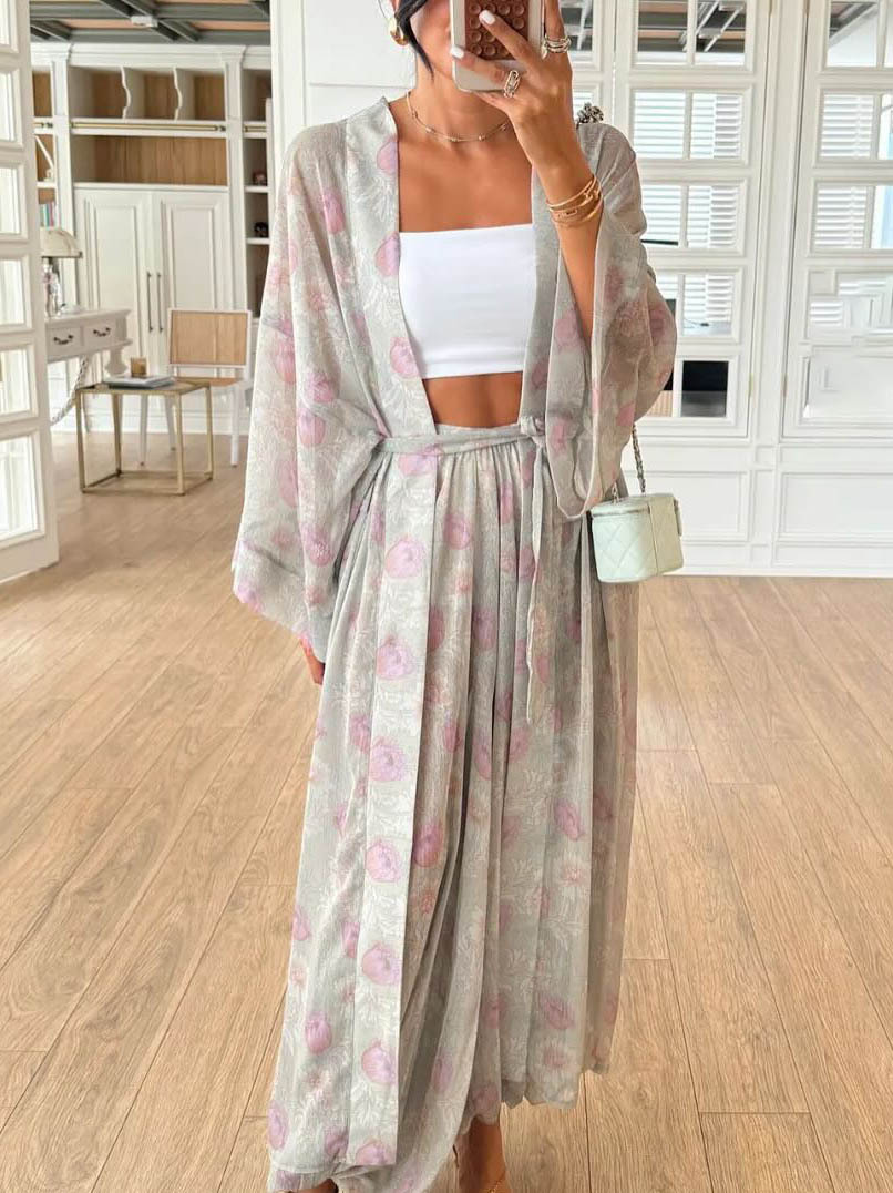 Exquisite Floral Print Tie-Down Chiffon Blouse