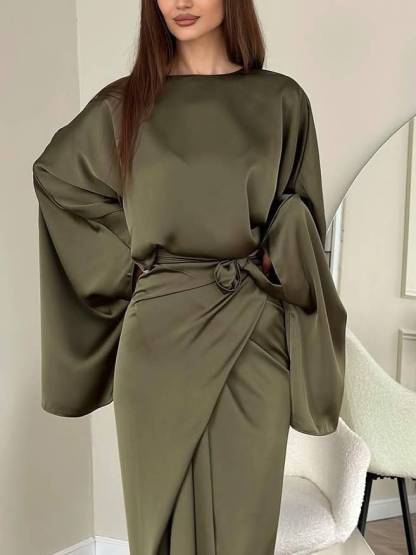 Minimalist Loose Shirt And Lace-up Skirt Suit-Shirt