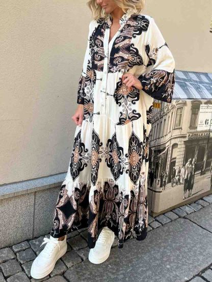 Casual Bohemian Print Tiered Hem Maxi Dress