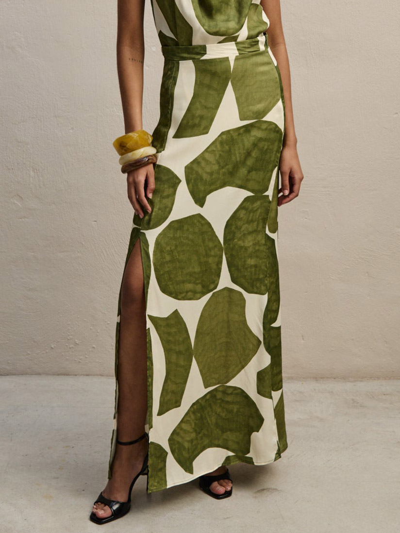 Elegant Geometric Print Slit Skirt