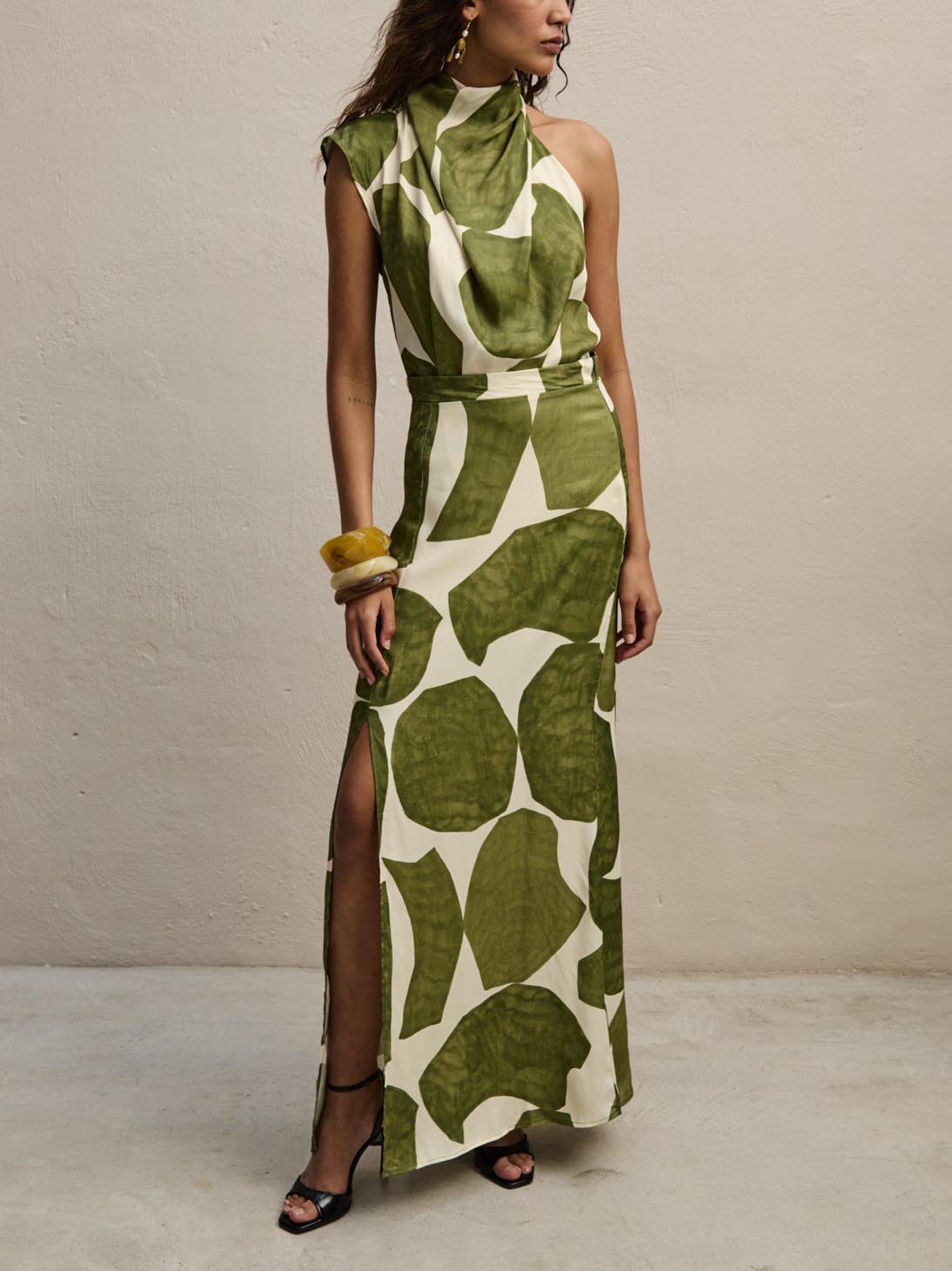 Elegant Geometric Print Slit Skirt