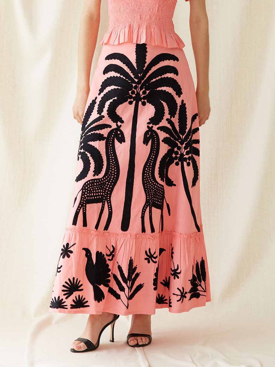 Elegant Palm Tree And Exotic Bird Print Skirt