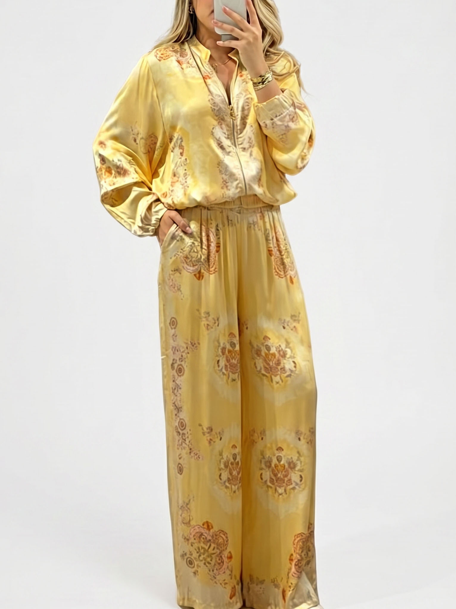 Retro Paisley Print Wide-Leg Pants