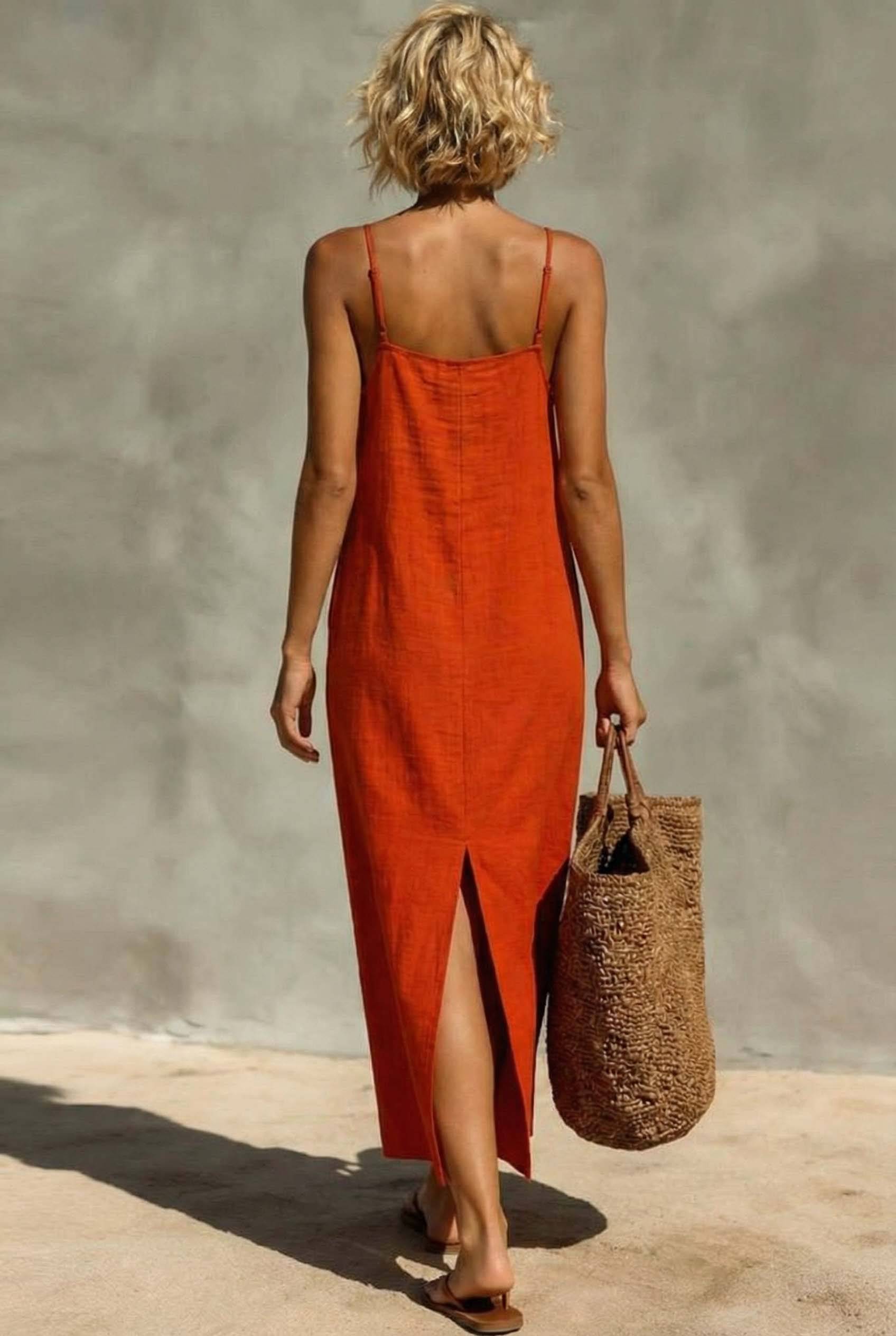 Minimalist Back Slit Slip Dress