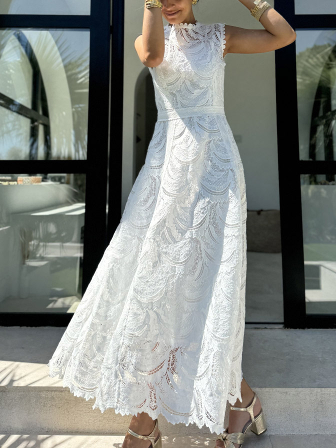 Elegant Exquisite Lace Embroidery A-line Maxi Dress