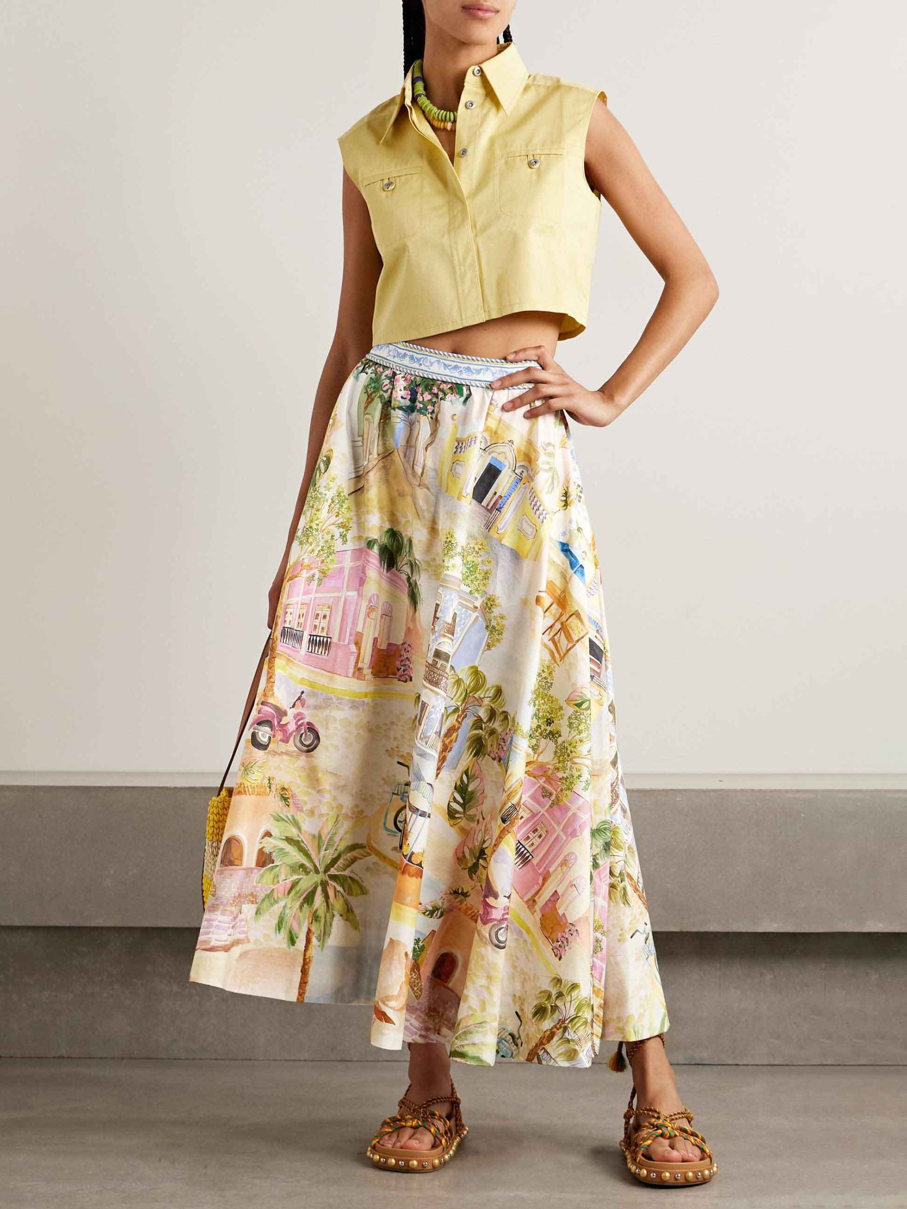 Unique City Illustration Printed Skirt